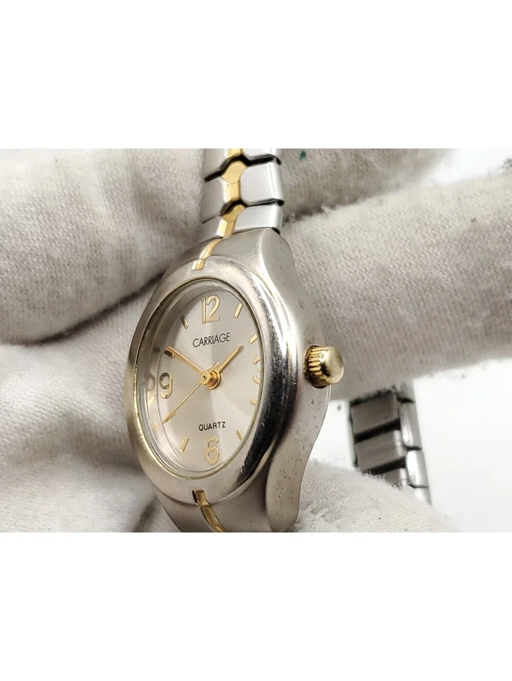 Carriage By Timex Quartz Womens Watch New Battery Two-Tone Expandable Band 21mm
